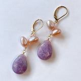 Lepidolite and freshwater pearl lever back earrings