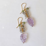 Lavender amethyst, labradorite and green sapphire leaf bouquet earrings