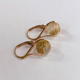 Vermeil 8mm golden rutilated quartz lever back earrings pink gold A 