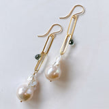 [For Mr. N only] Oyster baroque pearl and green sapphire chain earrings 