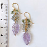 Lavender amethyst, labradorite and green sapphire leaf bouquet earrings