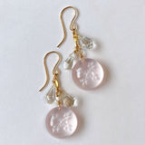 Back carving rose quartz and green amethyst earrings 