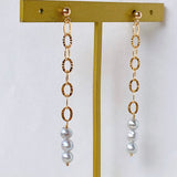 Silver gray color baby pearl chain earrings 