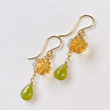 Sphene and citrine flower earrings