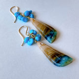 Opalized Wood and Sleeping Beauty Turquoise Bouquet Earrings 