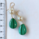 Large malachite and Akoya pearl earrings