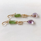 Ametrine, green kyanite and freshwater pearl earrings 