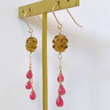 Honey quartz and pink grossular garnet earrings