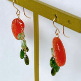 Orange cut carnelian and tourmaline earrings