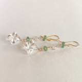 Flower crystal, green kyanite, and morganite earrings