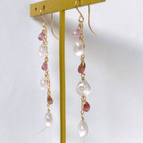 Star rose quartz and pink tourmaline long earrings 