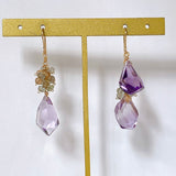 Amethyst, green sapphire and natural zircon asymmetric earrings