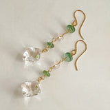 Flower crystal, green kyanite, and morganite earrings