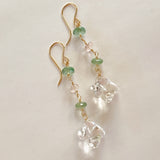 Flower crystal, green kyanite, and morganite earrings