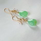 Gemstone chrysoprase and herkimer quartz bouquet earrings