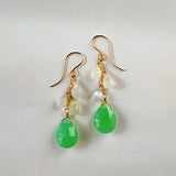 Gemstone chrysoprase and white moonstone drop earrings