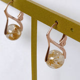 Vermeil 8mm golden rutilated quartz lever back earrings pink gold A 