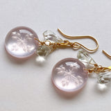 Back carving rose quartz and green amethyst earrings 