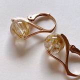 Vermeil 8mm golden rutilated quartz lever back earrings pink gold A 