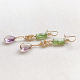 Ametrine, green kyanite and freshwater pearl earrings 