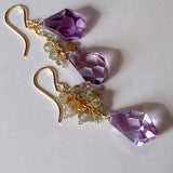 Amethyst, green sapphire and natural zircon asymmetric earrings