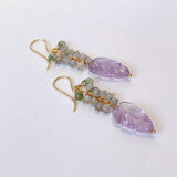 Lavender amethyst, labradorite and green sapphire leaf bouquet earrings