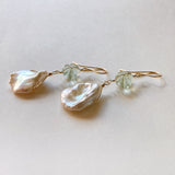 Freshwater poppy pearl and green fluorite earrings