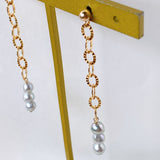 Silver gray color baby pearl chain earrings 