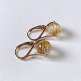 Vermeil 8mm golden rutilated quartz lever back earrings pink gold A 