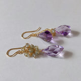 Amethyst, green sapphire and natural zircon asymmetric earrings