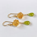 Sphene and citrine flower earrings