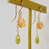 Sphene and citrine flower earrings