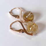 Vermeil 8mm golden rutilated quartz lever back earrings pink gold A 