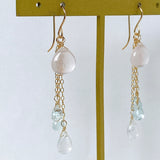 Star rose quartz, rainbow moonstone, and aquamarine earrings