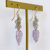 Lavender amethyst, labradorite and green sapphire leaf bouquet earrings