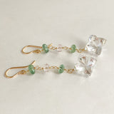 Flower crystal, green kyanite, and morganite earrings