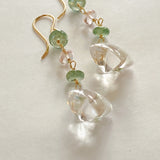 Flower crystal, green kyanite, and morganite earrings