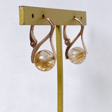 Vermeil 8mm golden rutilated quartz lever back earrings pink gold A 