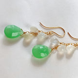 Gemstone chrysoprase and white moonstone drop earrings