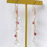 Star rose quartz and pink tourmaline long earrings 