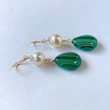 Large malachite and Akoya pearl earrings