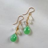 Gemstone chrysoprase and white moonstone drop earrings