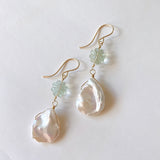 Freshwater poppy pearl and green fluorite earrings