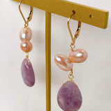 Lepidolite and freshwater pearl lever back earrings