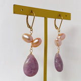 Lepidolite and freshwater pearl lever back earrings