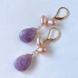 Lepidolite and freshwater pearl lever back earrings