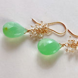 Gemstone chrysoprase and herkimer quartz bouquet earrings