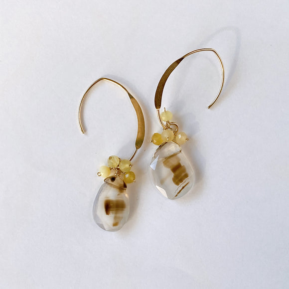 Agate and yellow opal bouquet earrings