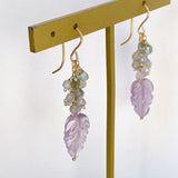 Lavender amethyst, labradorite and green sapphire leaf bouquet earrings