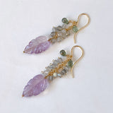 Lavender amethyst, labradorite and green sapphire leaf bouquet earrings